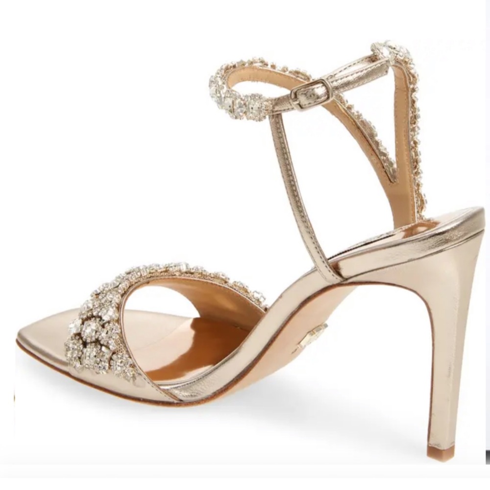 Badgley Mischka Rose Gold Crystal Embellished Heels - Picture 2 of 10